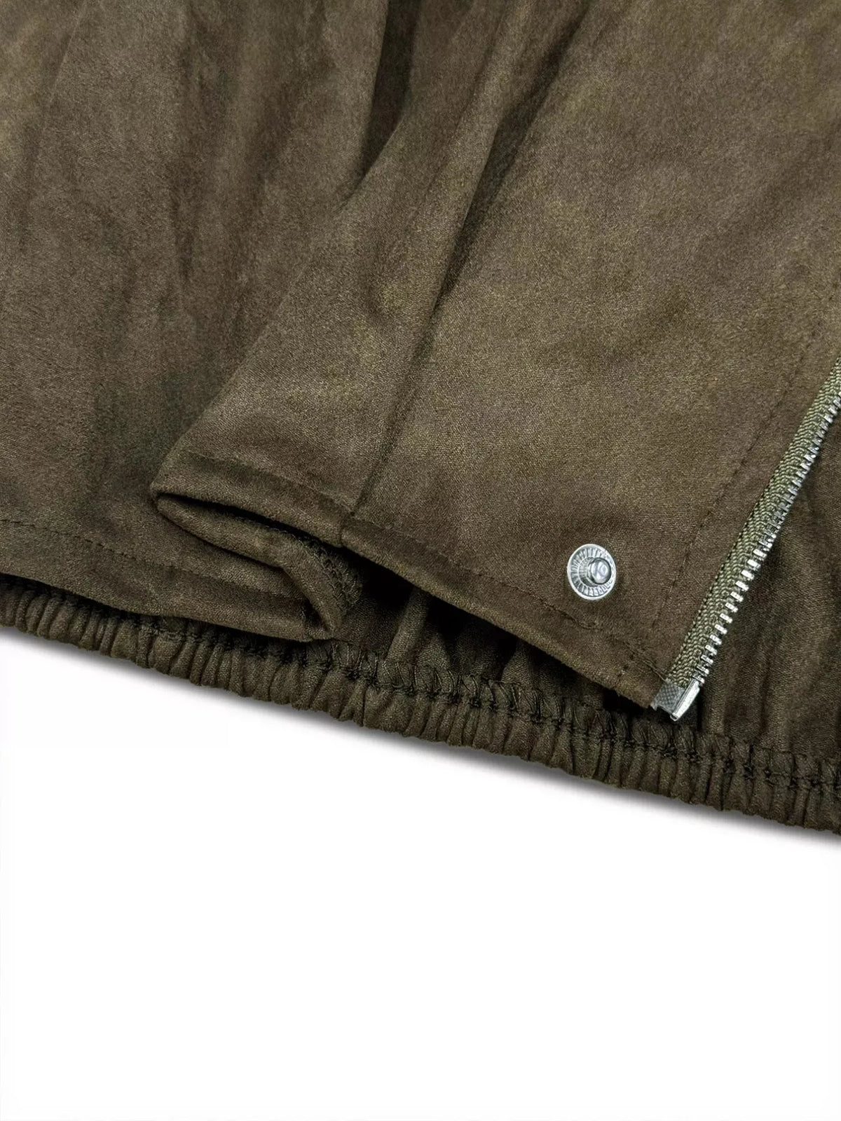 Faux Suede Cropped Bomber Jacket with Collar and Zip Front – Army Green - image 6