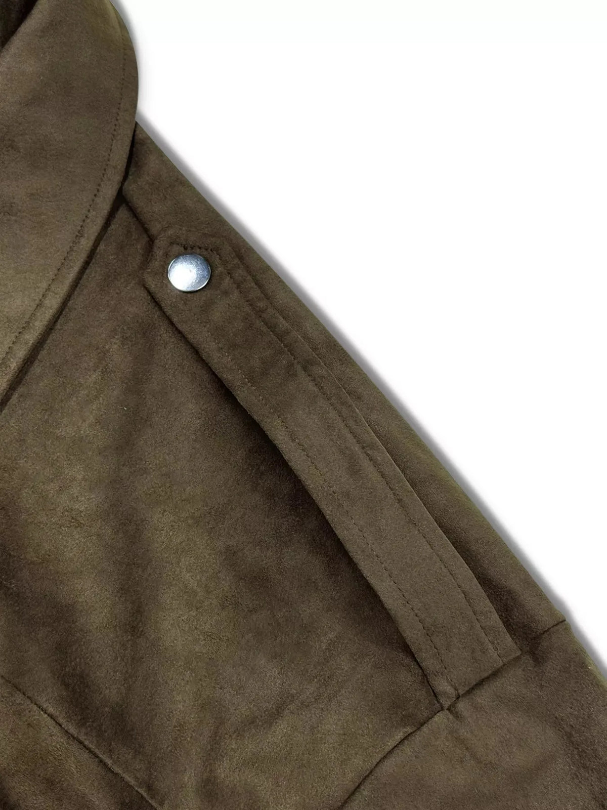 Faux Suede Cropped Bomber Jacket with Collar and Zip Front – Army Green - image 8