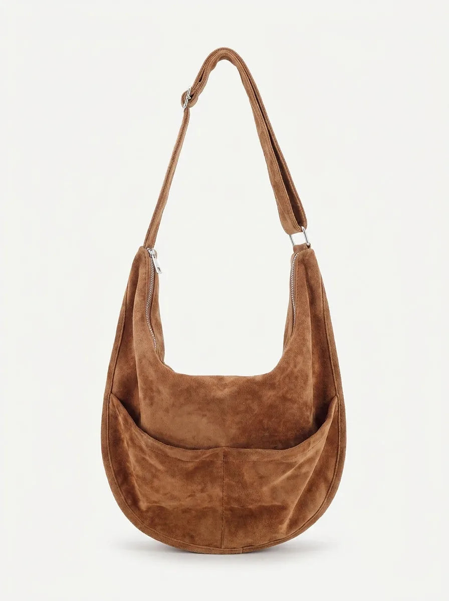 Faux Suede Hobo Shoulder Bag with Outer Pockets - image 3