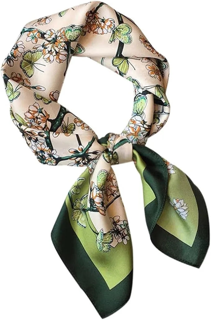 Floral Print Silk Scarf in Dark Green, 26 Inch Square - image 4