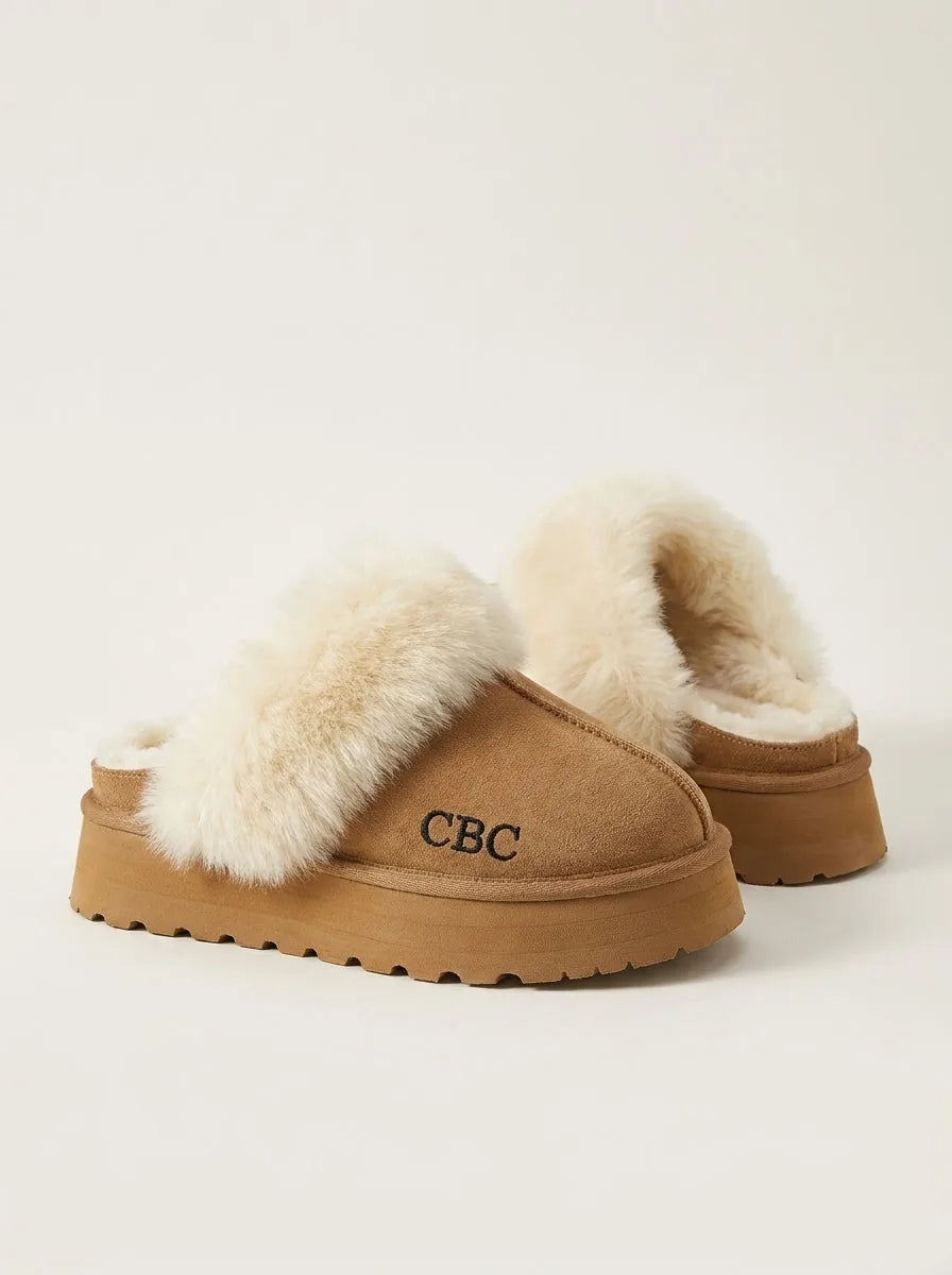 Fluffy Platform Slippers with Suede Upper – Brown, Cream or Black - image 1