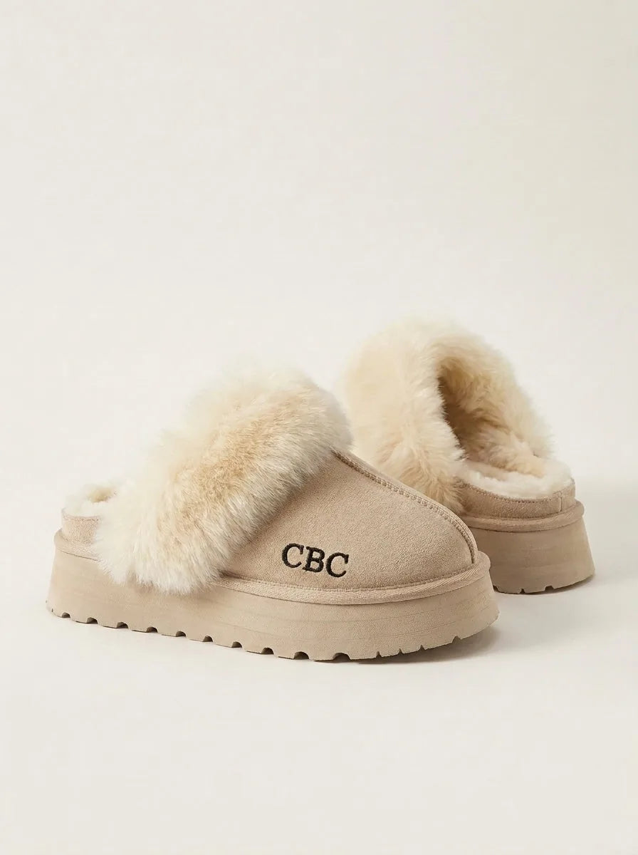 Fluffy Platform Slippers with Suede Upper – Brown, Cream or Black - image 3