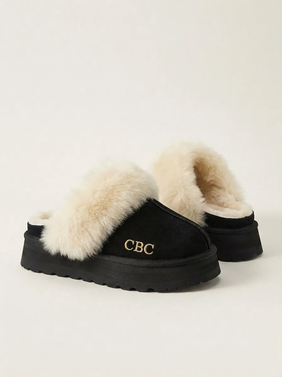 Fluffy Platform Slippers with Suede Upper – Brown, Cream or Black - image 5