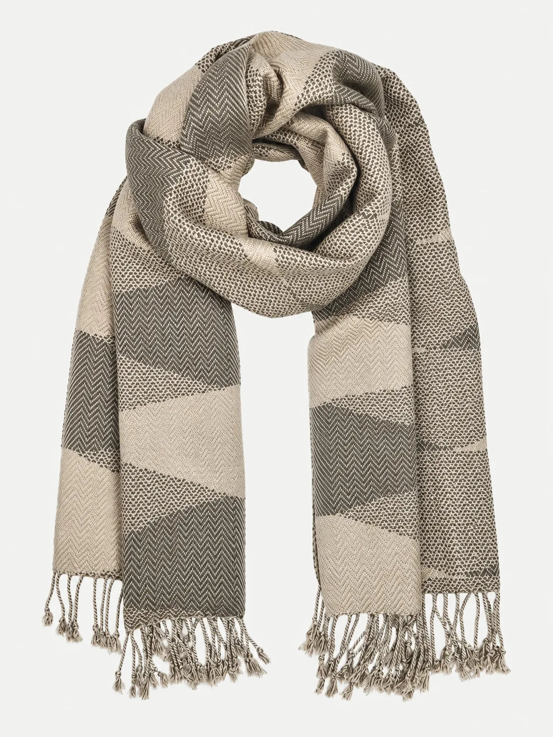 Handwoven Chevron Cotton Scarf with Knotted Tassels, 68 Inch – Eclipse, Flax or Autumn - image 4