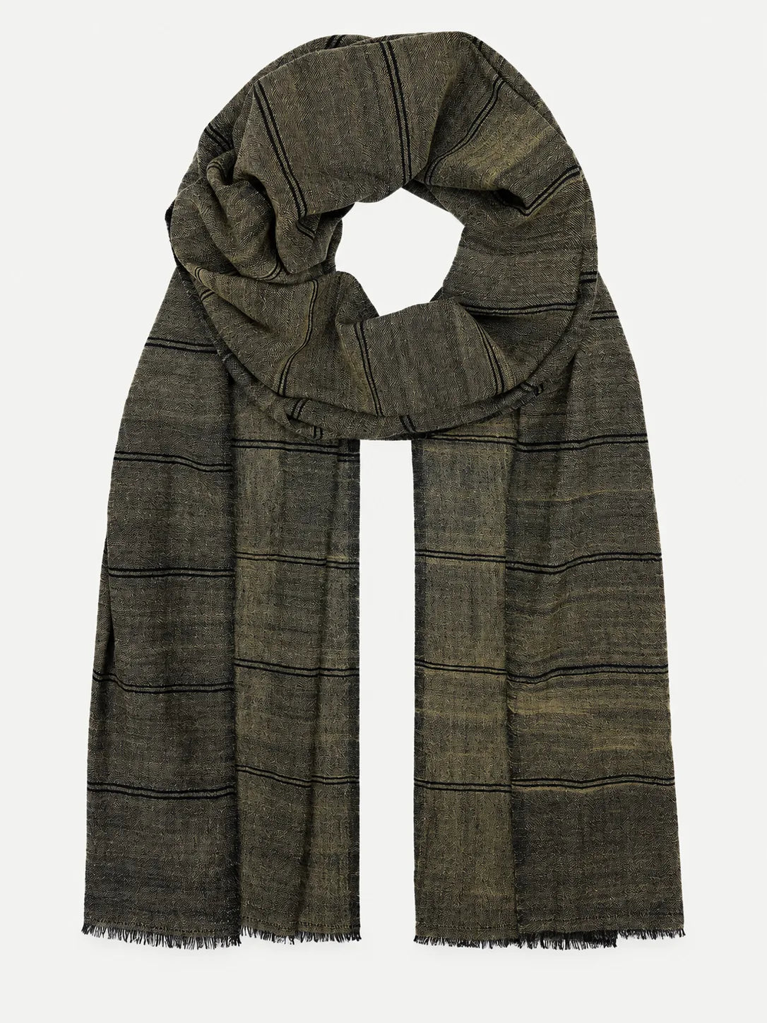 Handwoven Cotton Striped Scarf with Fringe, 73 Inch – Ash, Honey, Merlot or Navy - image 4