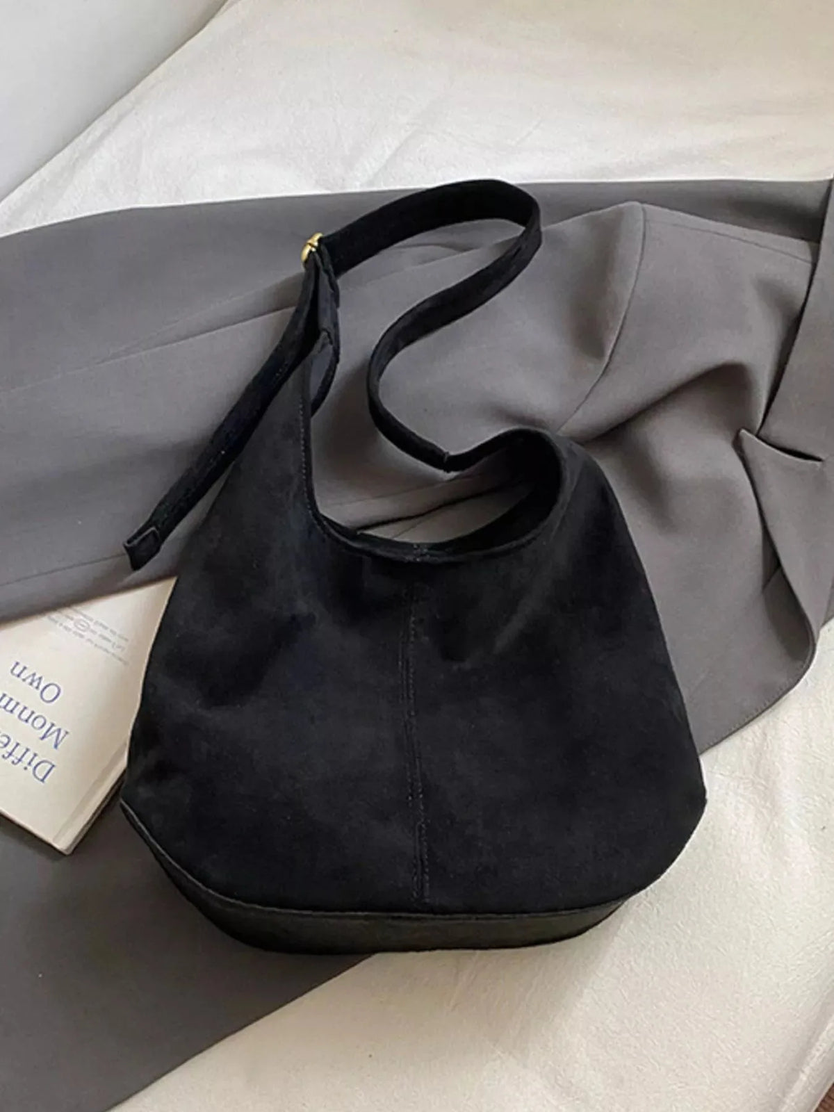 Large Slouchy Faux Suede Hobo Shoulder Bag - image 4