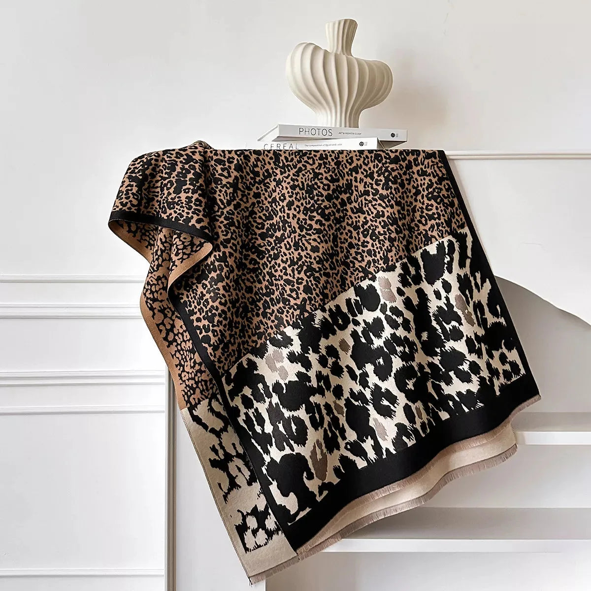 Leopard Print Cotton Scarf, 72 Inch – Black or Mocha - image 2