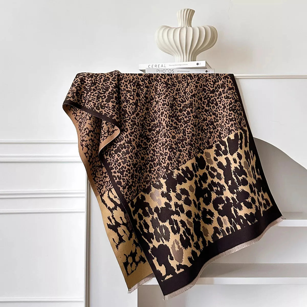 Leopard Print Cotton Scarf, 72 Inch – Black or Mocha - image 3