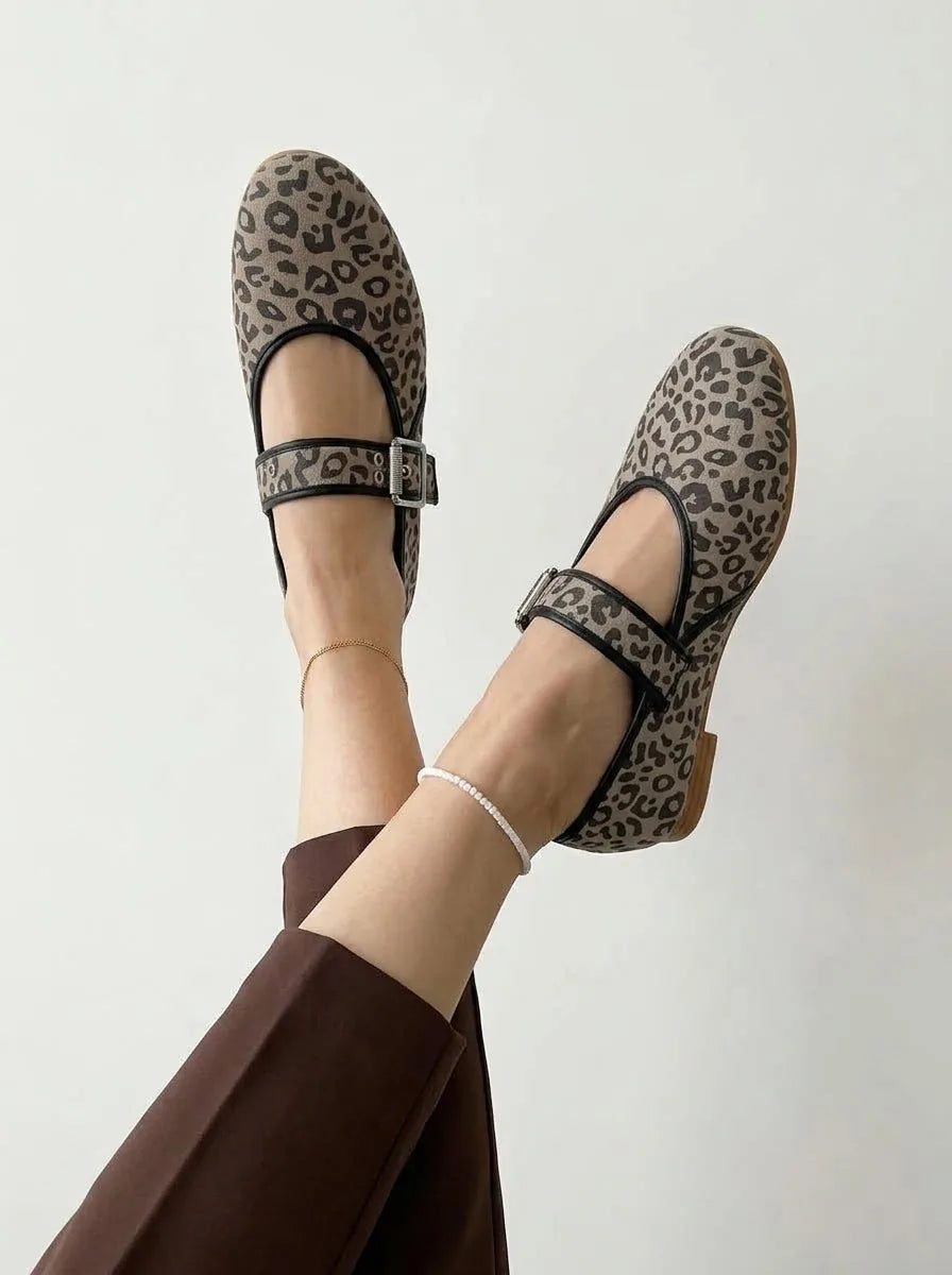 Leopard Print Mary Jane Flats with Buckle Strap - image 1