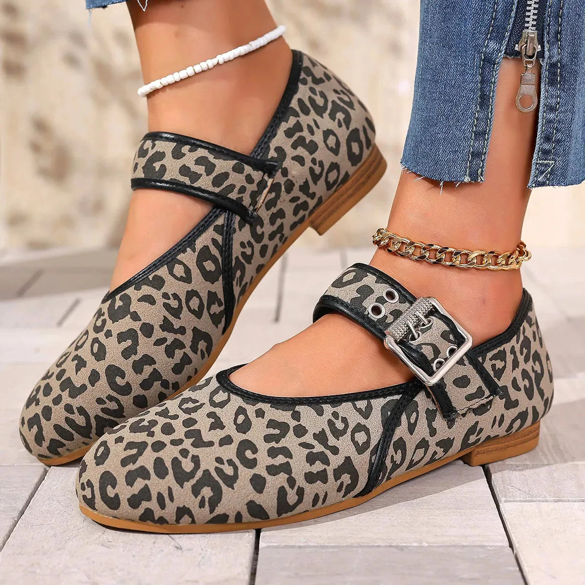 Leopard Print Mary Jane Flats with Buckle Strap - image 2