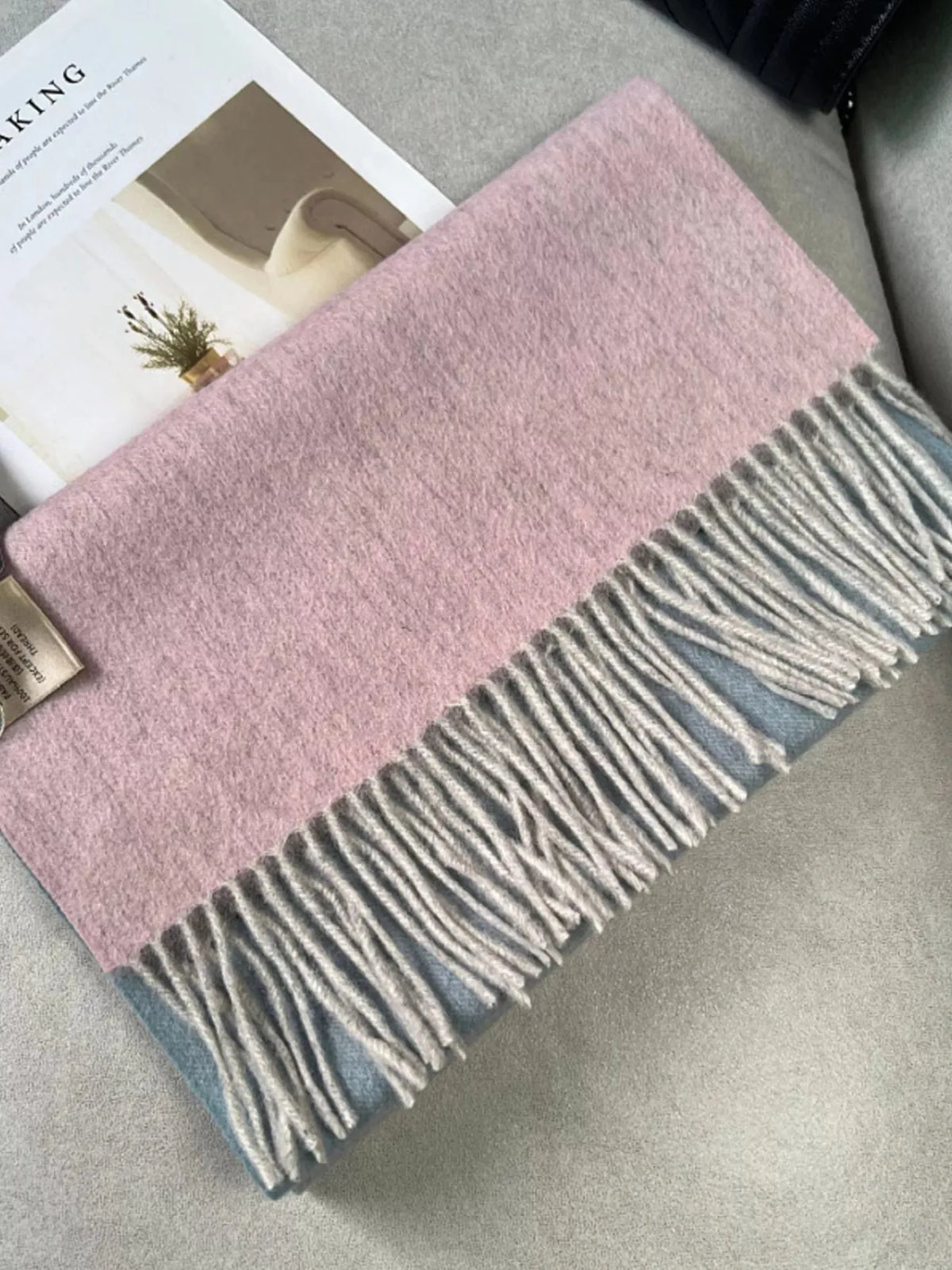 Long Wool Color Block Fringe Scarf, 76 Inch - image 3