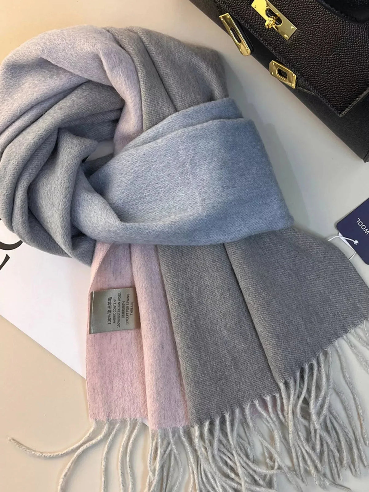 Long Wool Color Block Fringe Scarf, 76 Inch - image 4