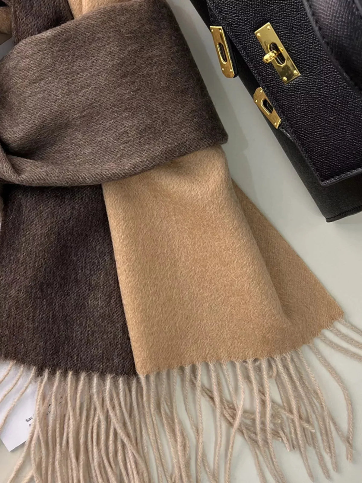 Long Wool Color Block Fringe Scarf, 76 Inch - image 6