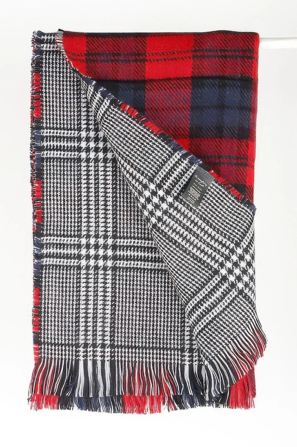 Plaid Blanket Scarf with Fringe, 30 x 78 Inch – Black & White or Red - image 5