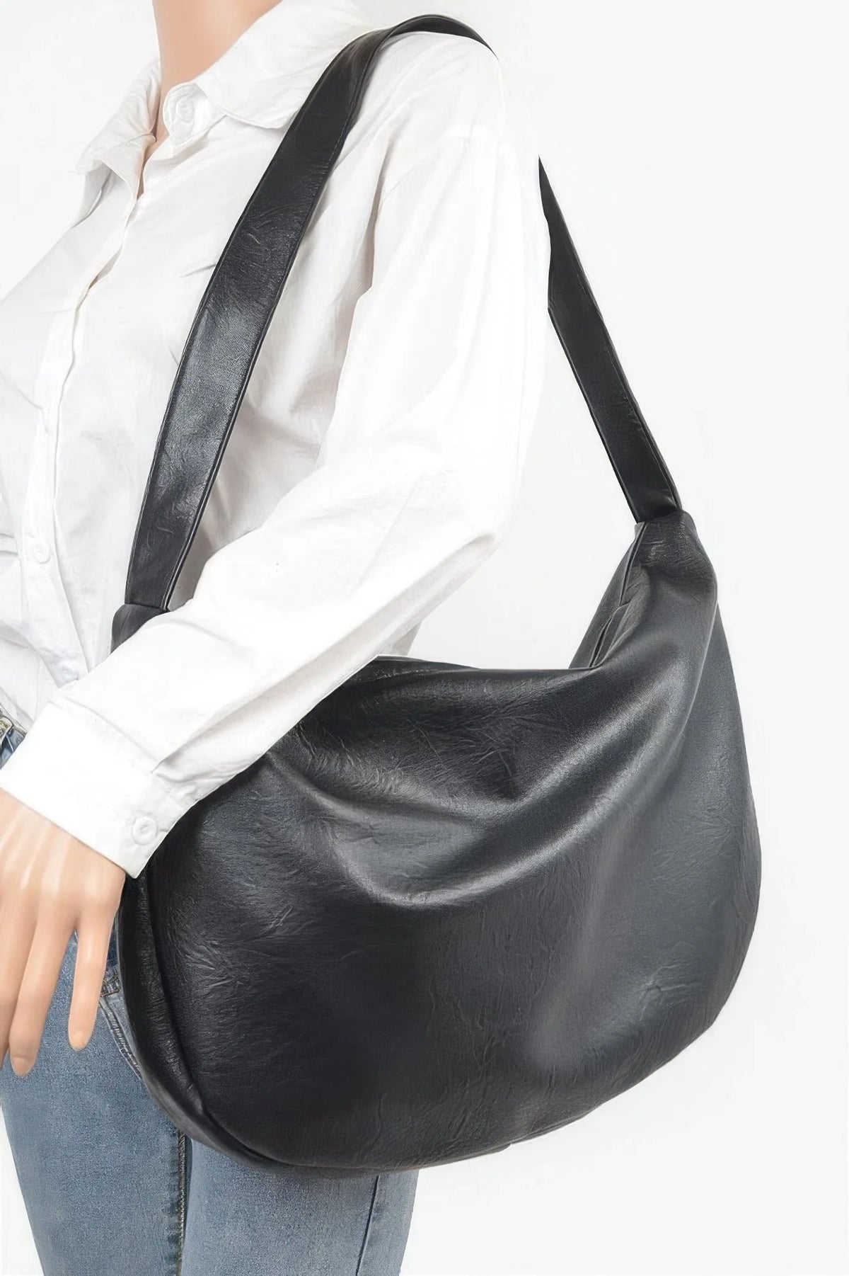 Slim Faux Leather Hobo Shoulder Bag - image 2