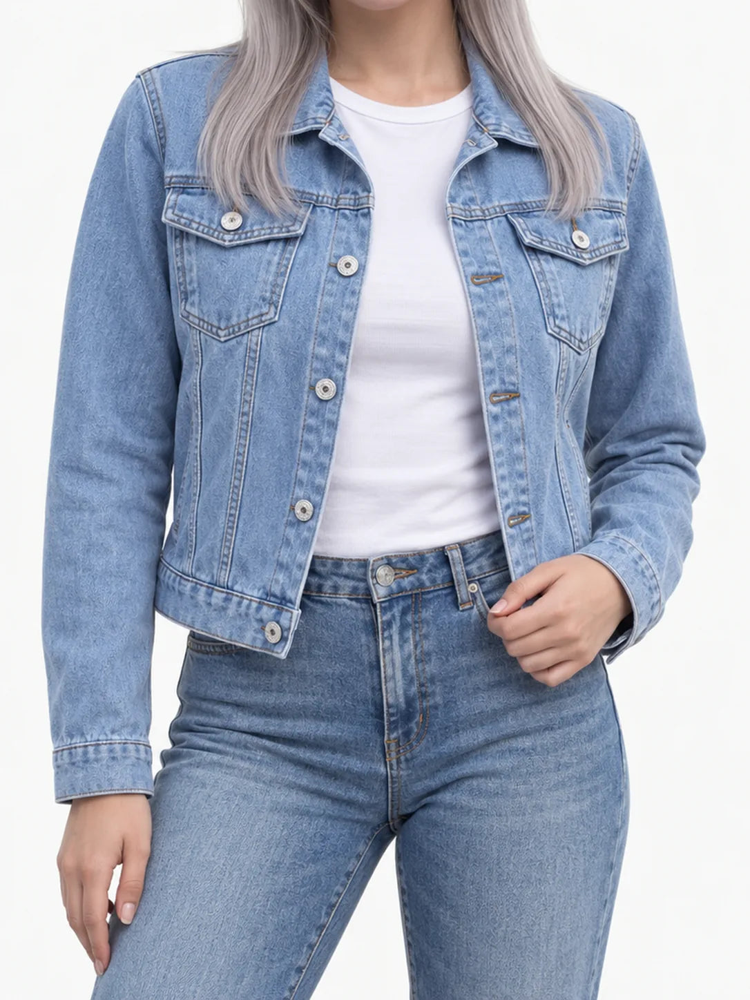 Slim-Fit Stretch Denim Jacket with Button Front and Pockets – 7 Colours - image 1