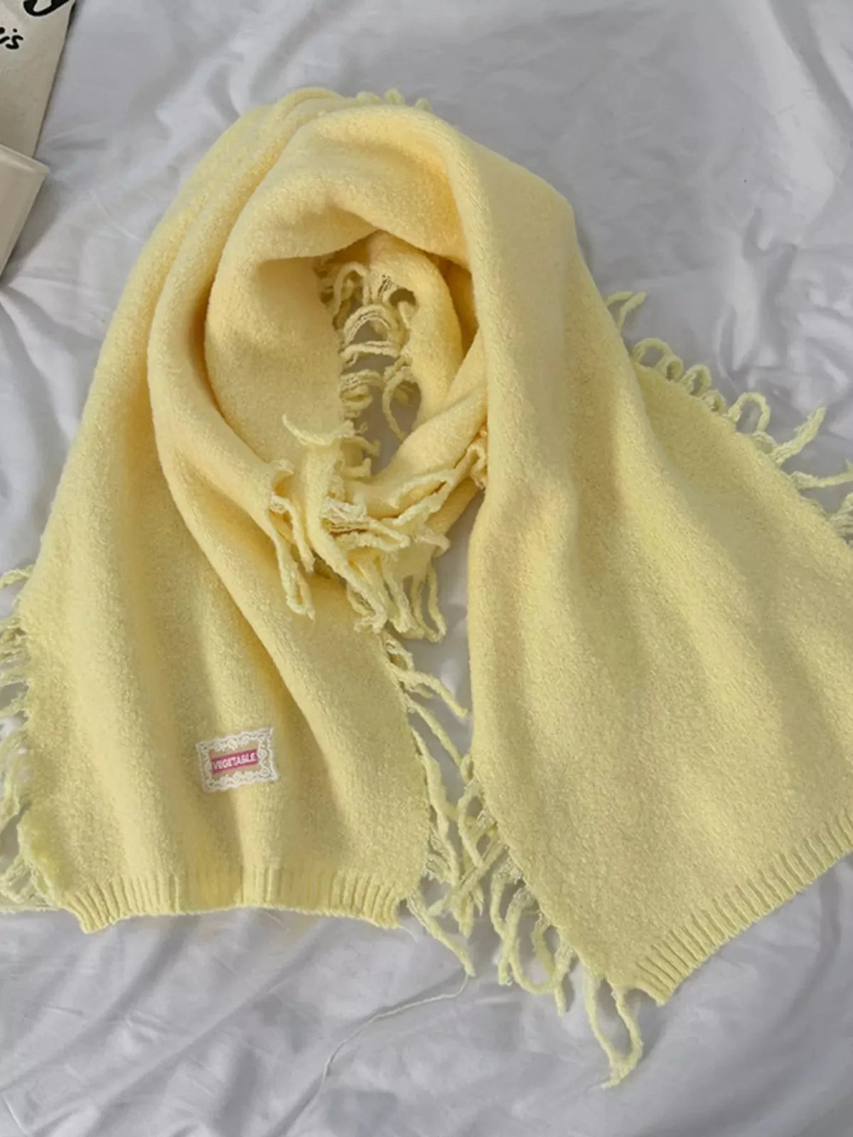 Soft Knit Fringe Scarf, 69 Inch – Pastel Yellow or Blue - image 3