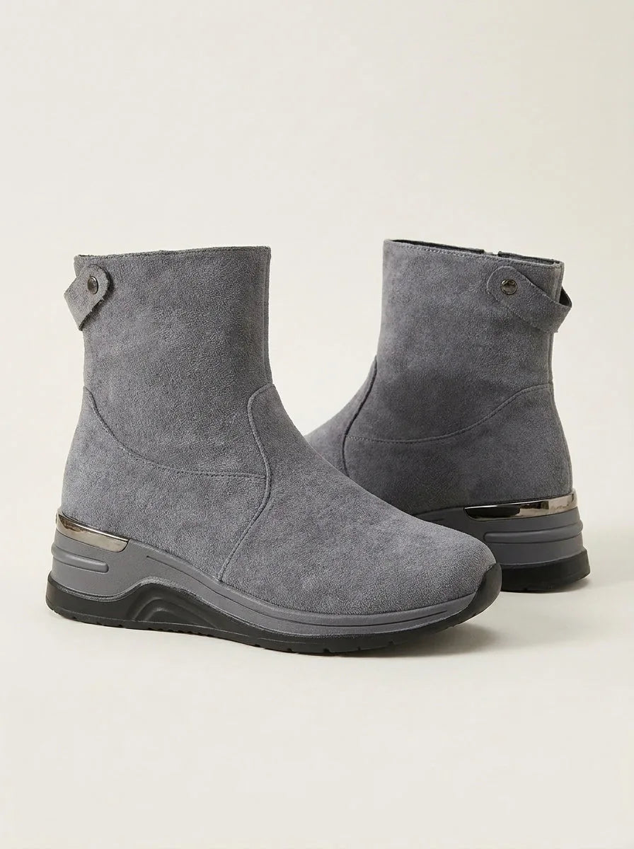 Suede Ankle Boots with Wedge Heel, Pull-On – Beige, Gray, Black or Taupe - image 3