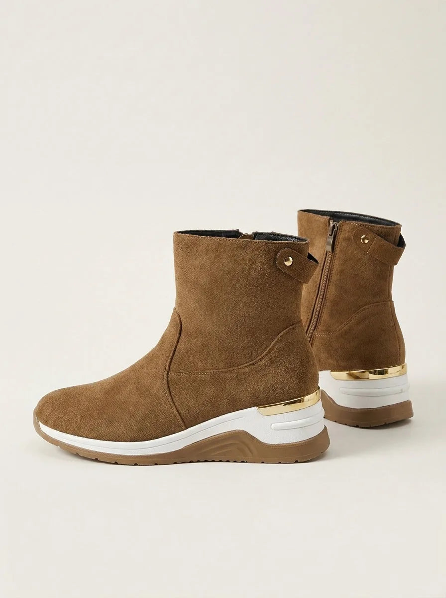 Suede Ankle Boots with Wedge Heel, Pull-On – Beige, Gray, Black or Taupe - image 7