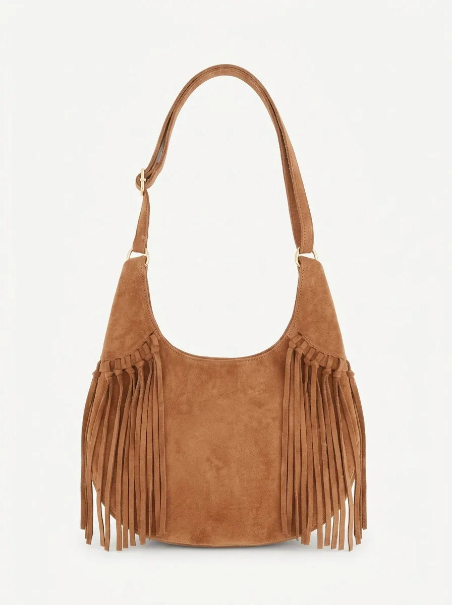 Western Faux Suede Fringe Hobo Bag - image 2