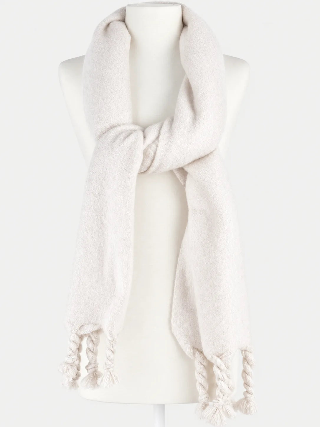 Wide Soft Scarf with Twisted Fringe, 68 Inch – Green, Ivory or Red - image 3