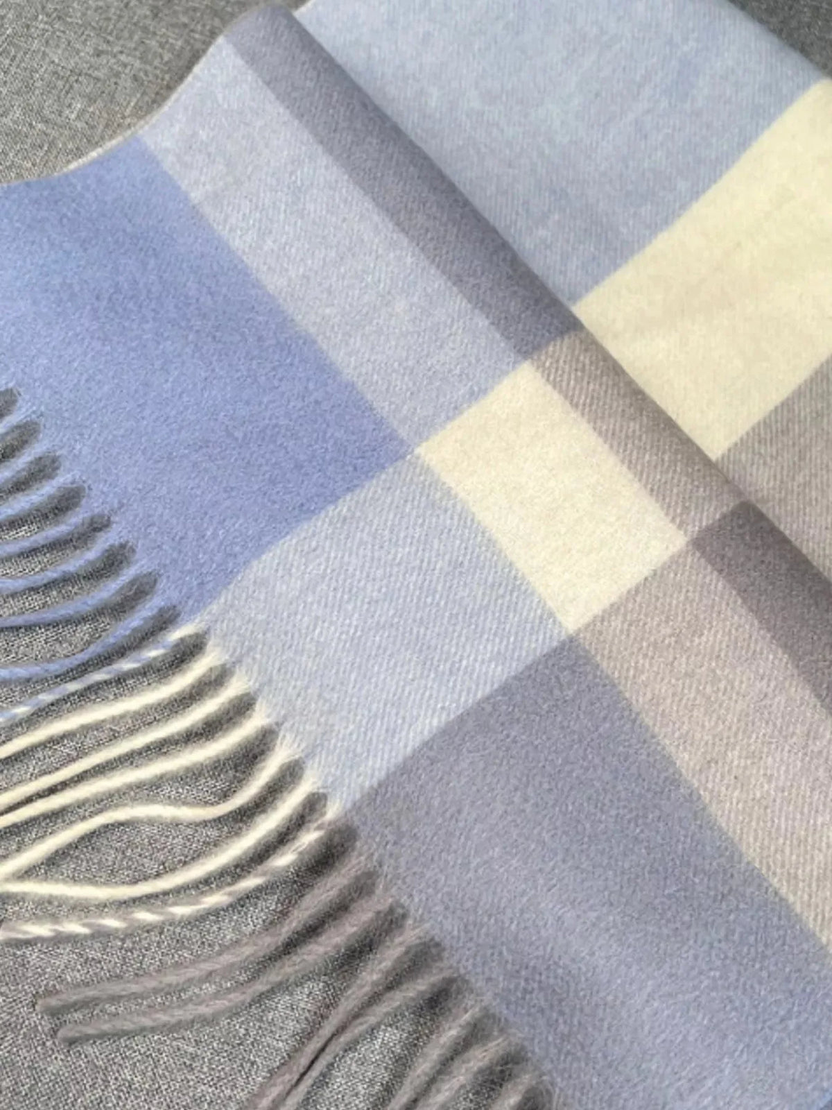 Wool Check Scarf with Fringe, 74 Inch - image 3