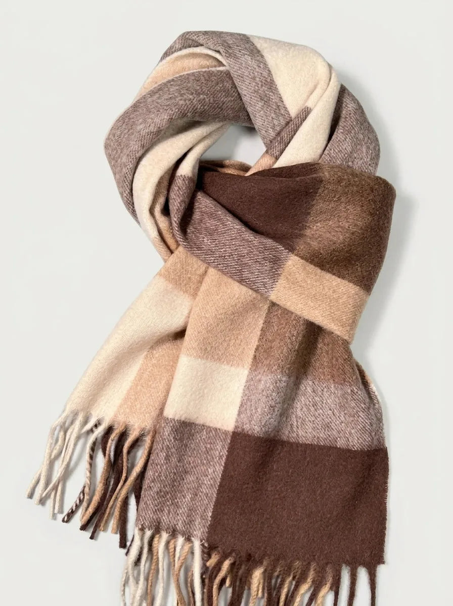 Wool Check Scarf with Fringe, 74 Inch - image 5