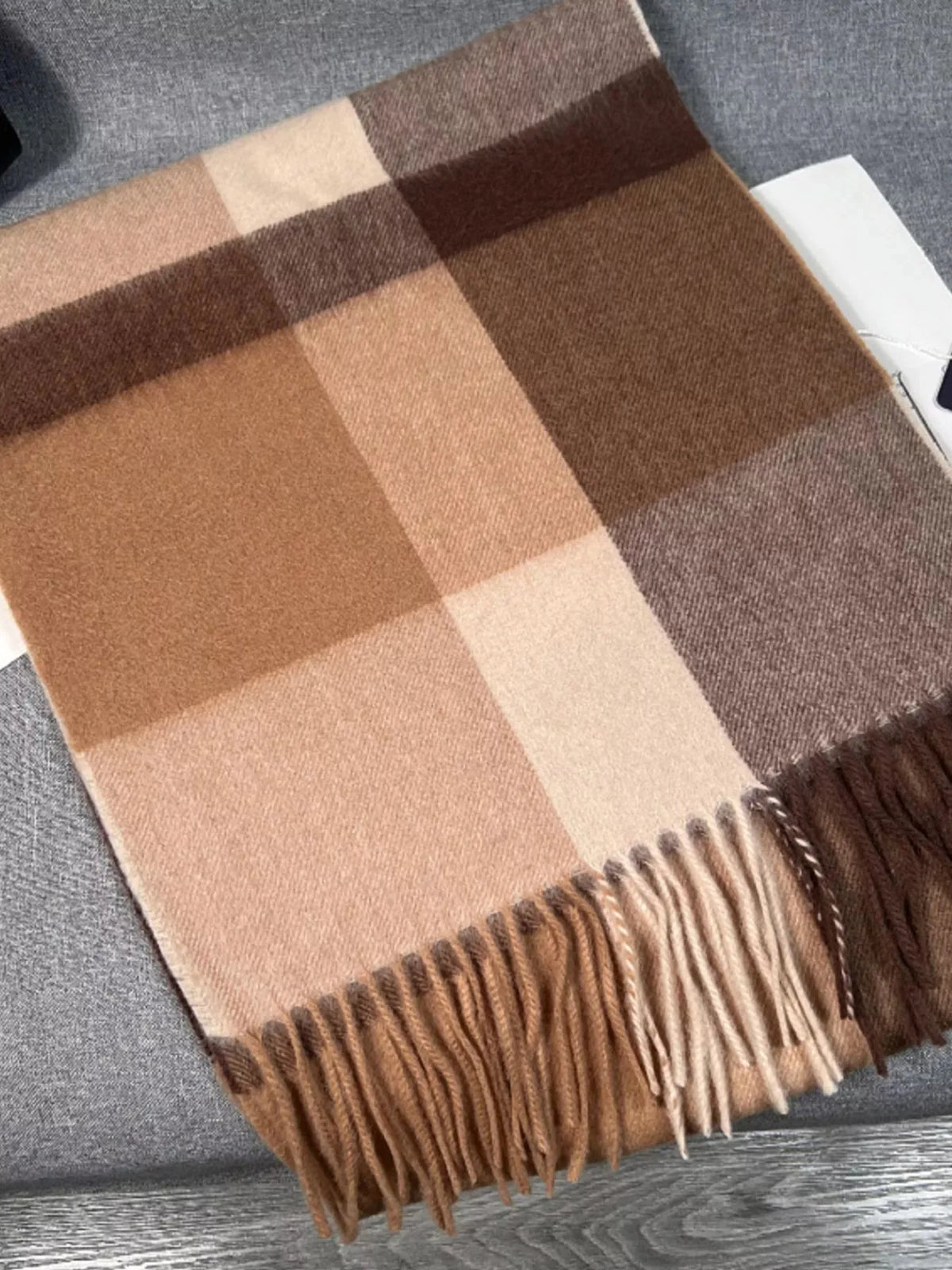Wool Check Scarf with Fringe, 74 Inch - image 7