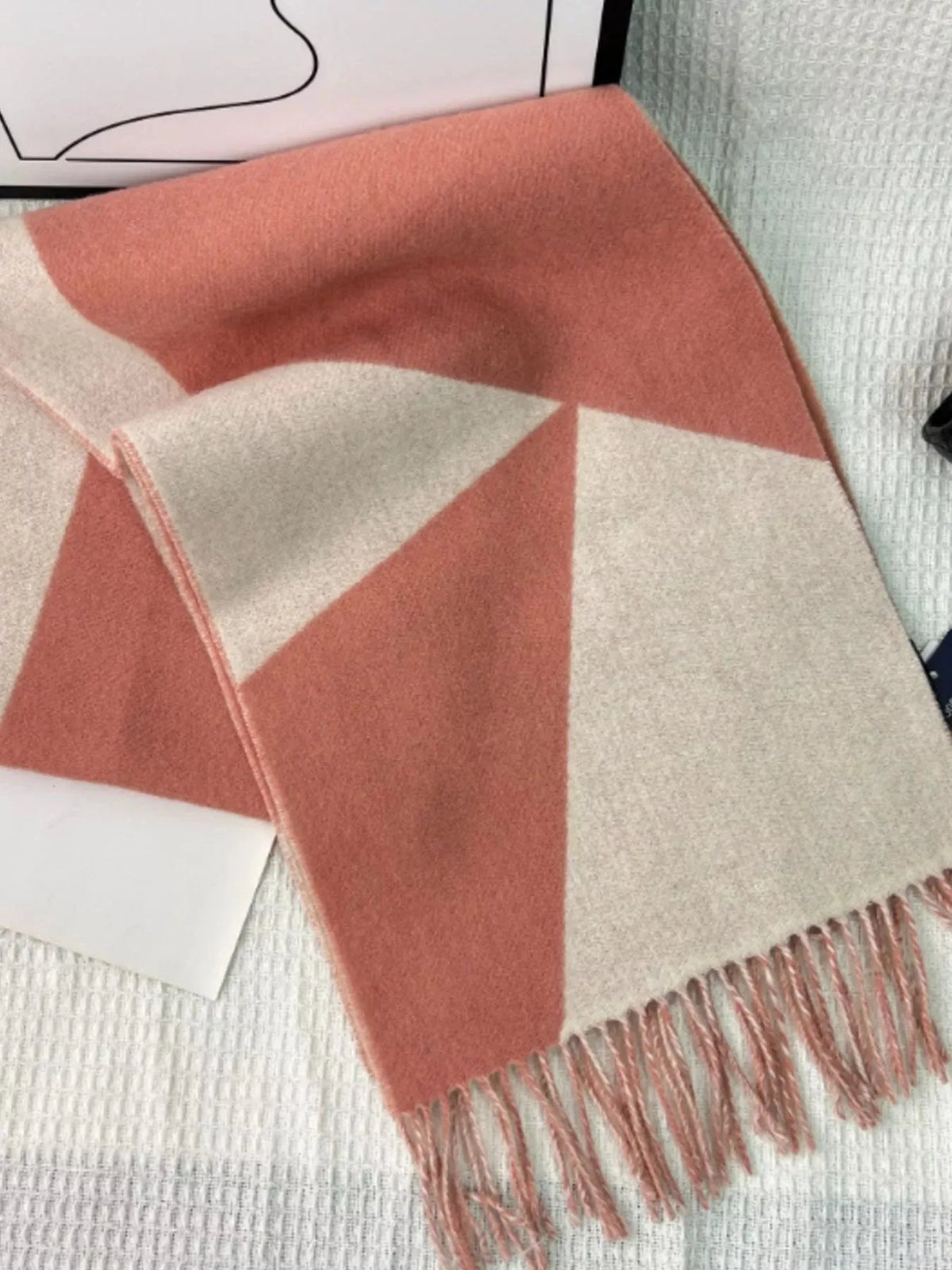 Wool Color Block Scarf with Fringe, 74 Inch - image 2