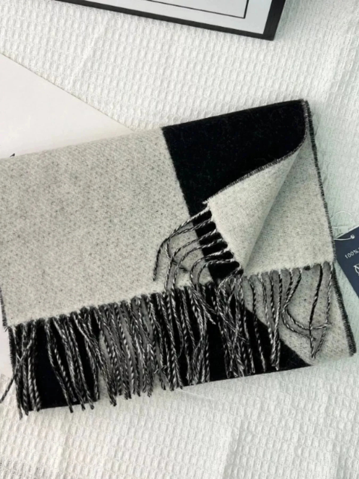 Wool Color Block Scarf with Fringe, 74 Inch - image 4