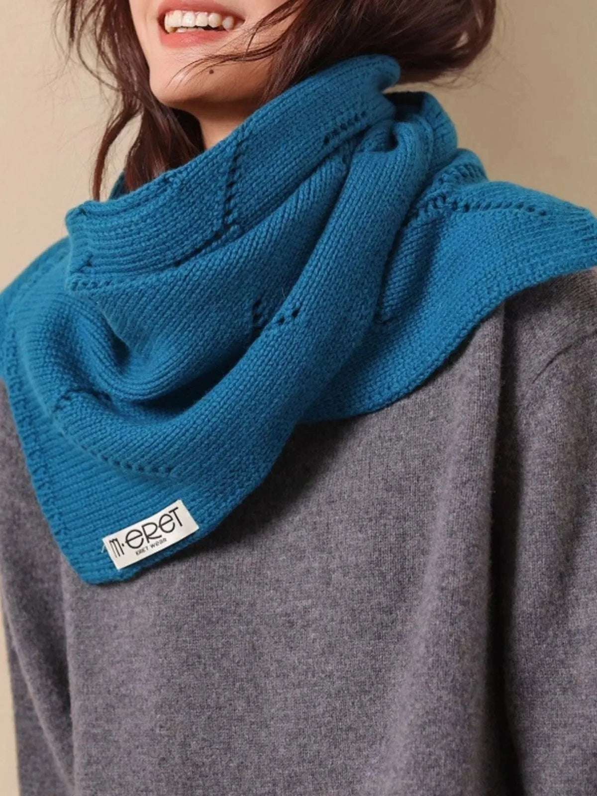 Wool Openwork Knit Scarf, 63 Inch - image 2