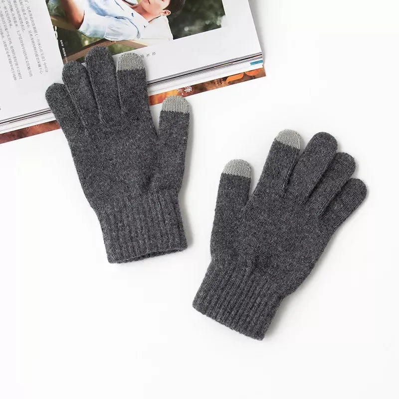 Wool Touchscreen Knit Gloves, Short Cuff - image 1